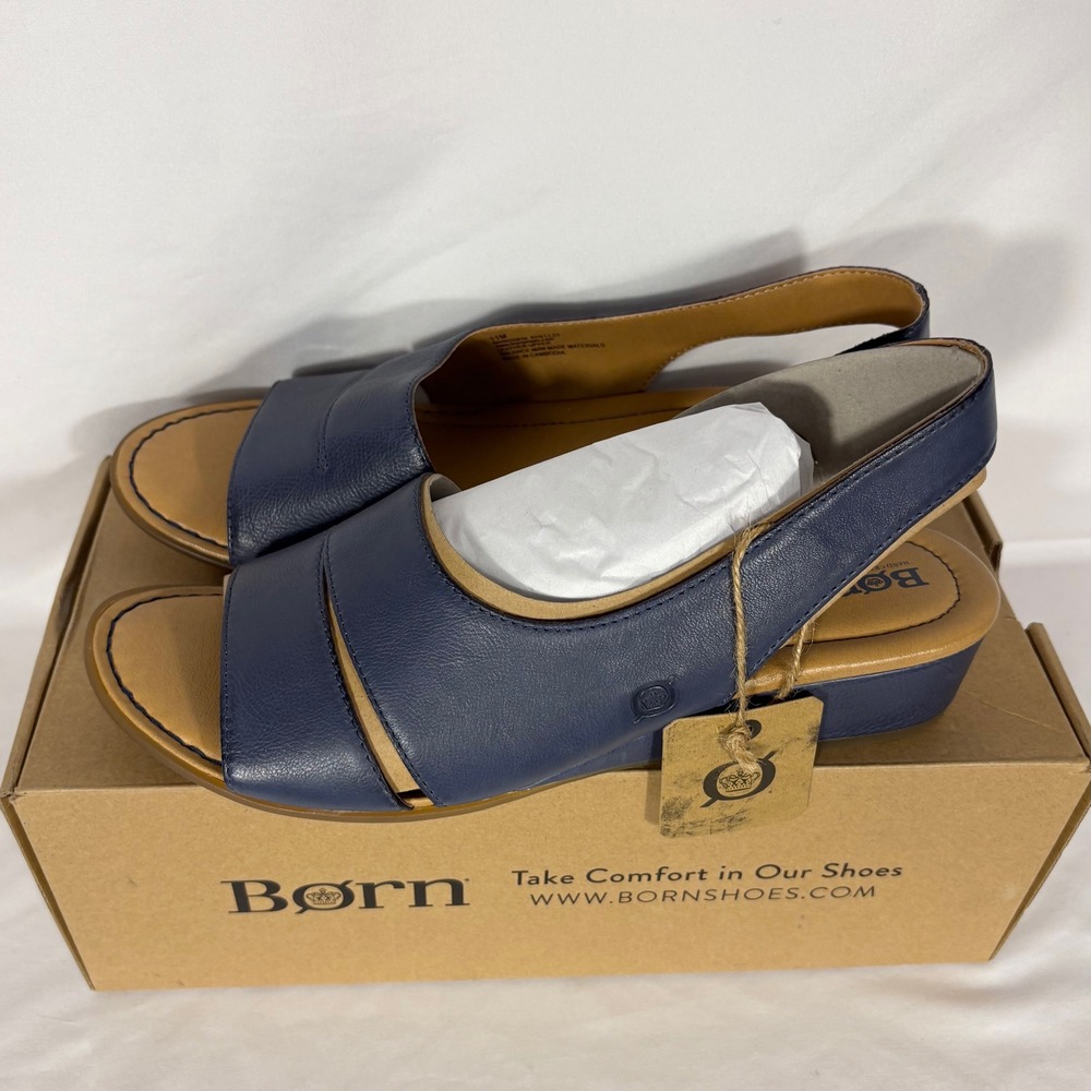 Born Navy Blue Leather Slingback Sandals